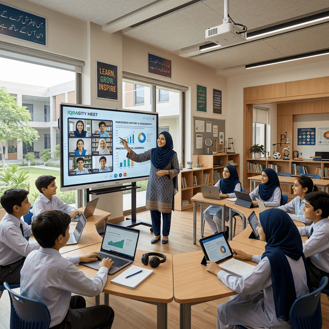 Modern digital classroom with interactive whiteboard
